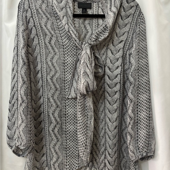 Worthington Gray Textured Blouse with Tie-Front - Picture 1 of 7